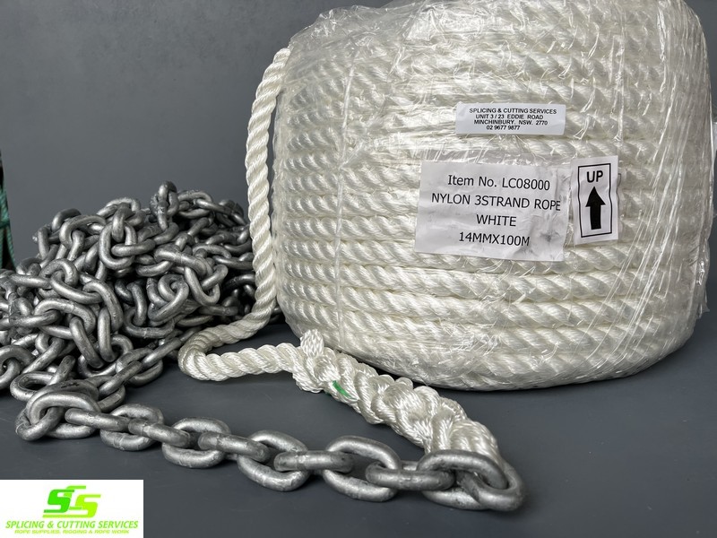 Anchor Rope Nylon 14mm x 100mtr w/8mm x10mtr grade L chain