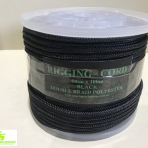Rigging Cord Black 6mm x 100mtr Double Braid Polyester