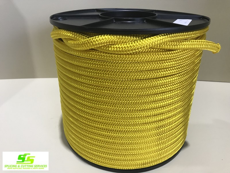 Sailing Rope Double Braid Polyester 10mm x 100m Solid Solid Yellow