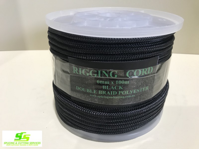 Rigging Cord Black 6mm x 100mtr Double Braid Polyester